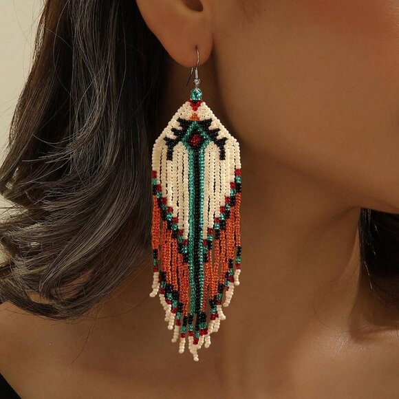 multicolor Boho Women's handbeaded Earrings - Picture 1 of 4
